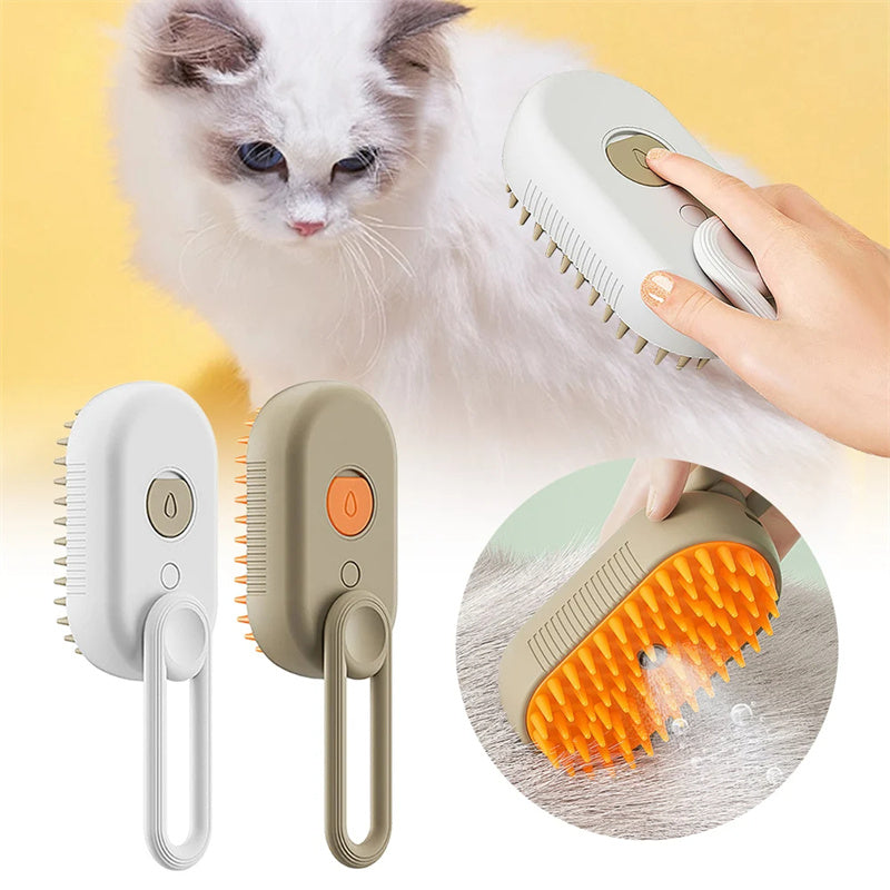 Electric Steam Brush – 3-In-1 Pet Grooming Comb for Cats and Dogs