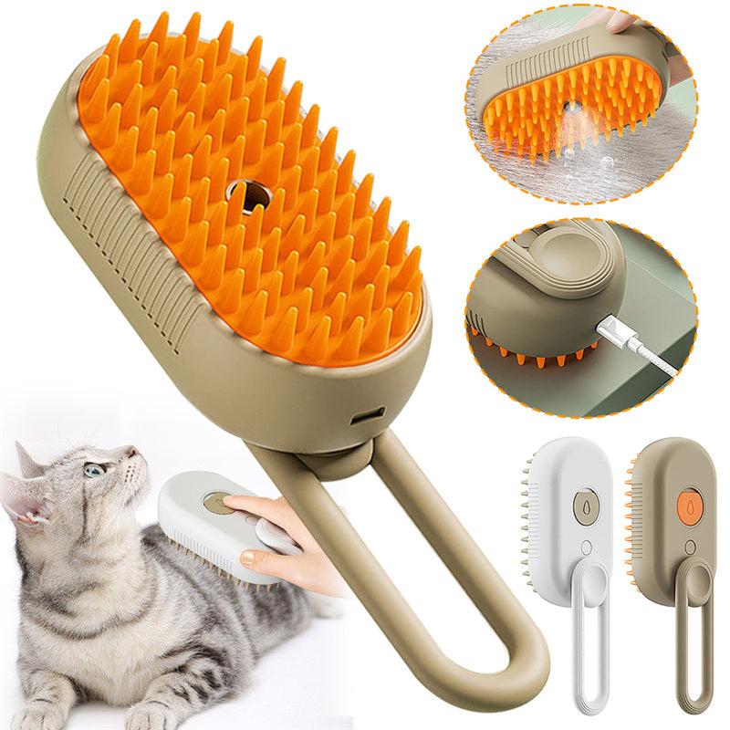 Electric Steam Brush – 3-In-1 Pet Grooming Comb for Cats and Dogs